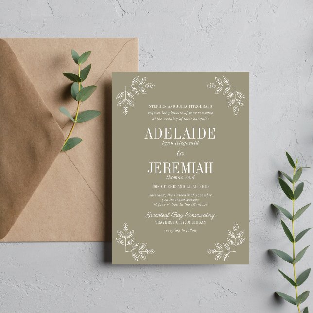 Invitation Simplicité Florale 2 Mariage Vert de Mousse (Créateur téléchargé)