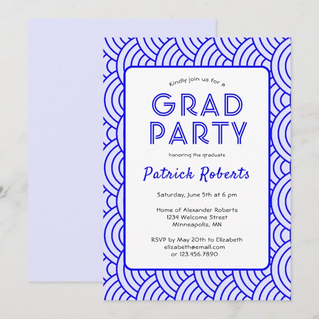 Invitation Simplicité moderne Blue Graduation Party (Devant / Derrière)