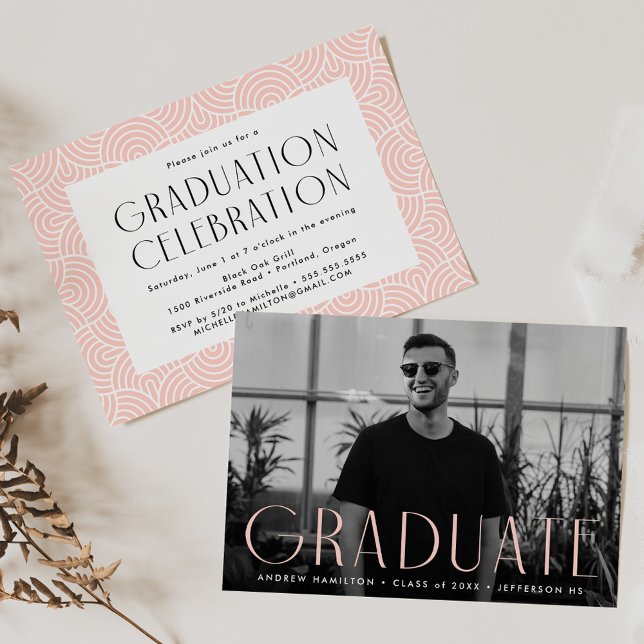 Invitation Simplicité moderne Blush Photo Graduation Party (Créateur téléchargé)