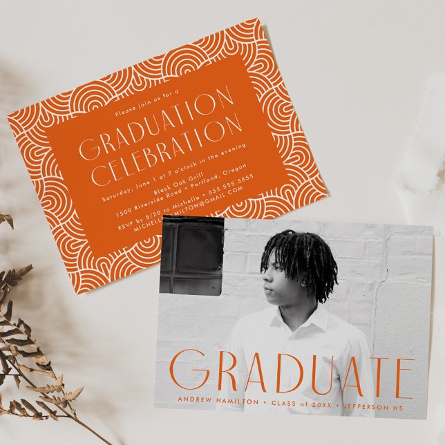 Invitation Simplicité moderne Orange Photo Graduation Party (Créateur téléchargé)