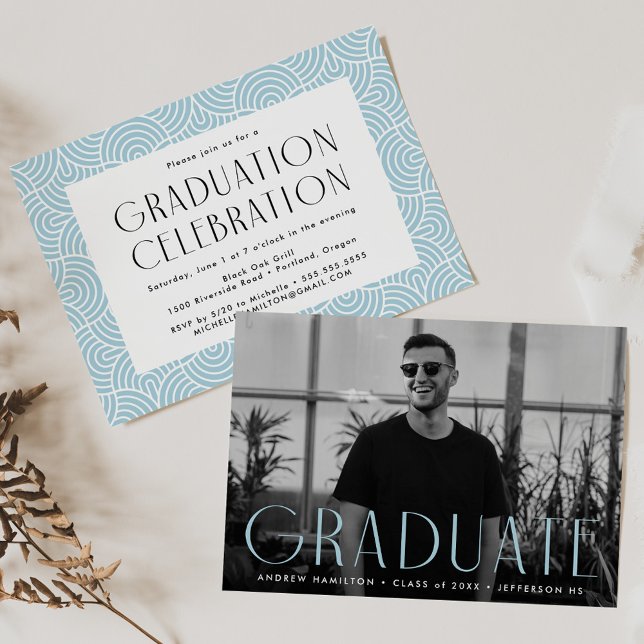 Invitation Simplicité moderne Sky Blue Photo Graduation Party (Créateur téléchargé)