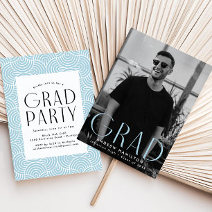 Invitation Simplicité moderne Sky Blue Photo Graduation Party