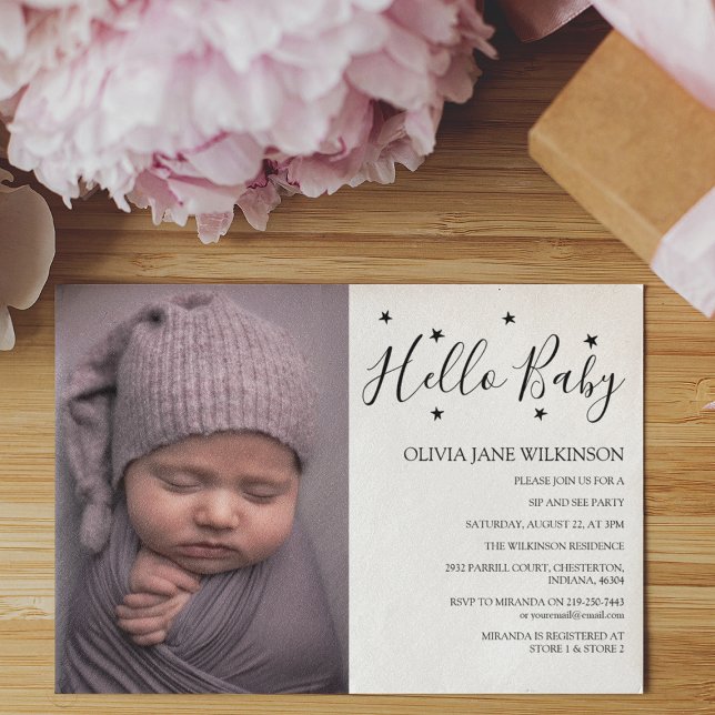Invitation Simplistic Hello Baby | Sip And See Party (Créateur téléchargé)
