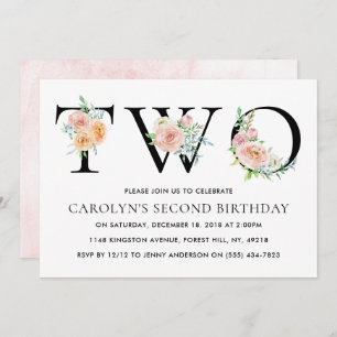 Invitation Simply Elegant Floral DEUX 2e fête d'anniversaire
