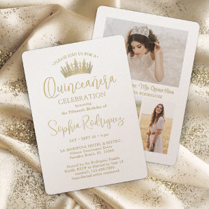 Invitation Simply Elegant Gold Quinceañera Crown 3 Photo