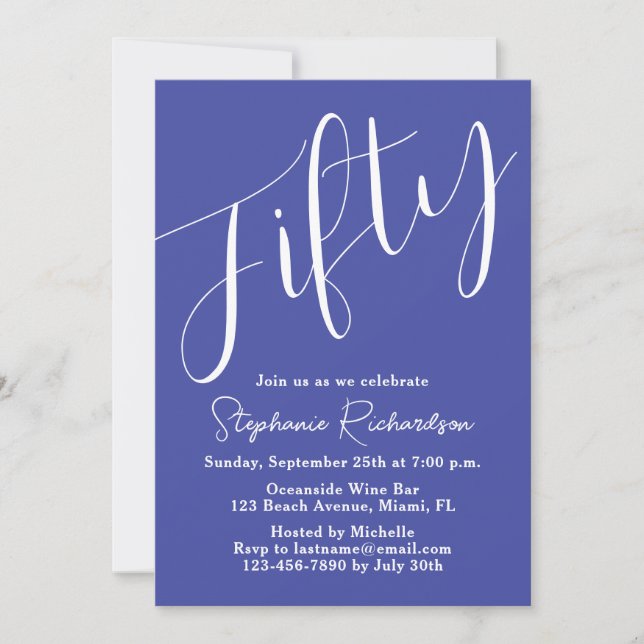 Invitation Simply Modern Script Lavender 50e anniversaire (Devant)