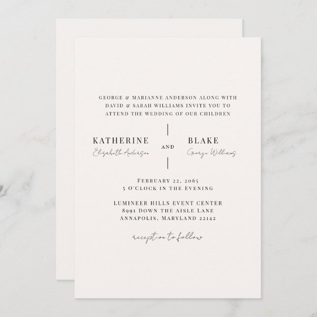 Invitation Simply Us Light Champagne Mariage moderne (Devant / Derrière)