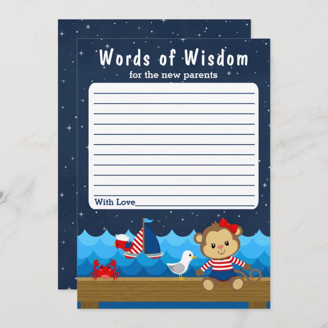 Invitation Singe des filles nautiques Mots de sagesse rouge e (Devant / Derrière)