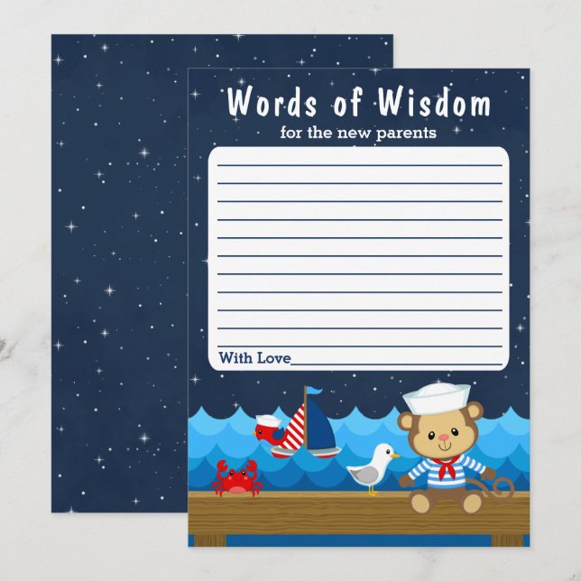 Invitation Singe des garçons nautiques Red et Marine Mots de  (Devant / Derrière)