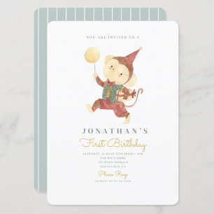 Invitation Singe mignon et ballon Premier anniversaire 1er an