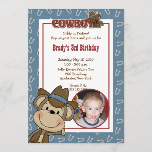 Invitation Singe occidental cow-boy 5x7 *PHOTO* Anniversaire