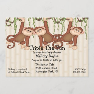 Invitation Singes de triplet de baby shower