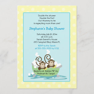 Invitation Singes sots dans le Baby shower Twins Tub - Jaune