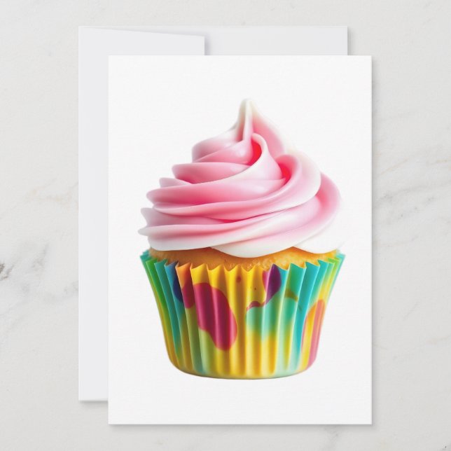 Invitation Single Cupcake with Pink and White Frosting (Devant)