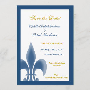 Invitation Single Fleur de Lis Save the Date (Bleu foncé)