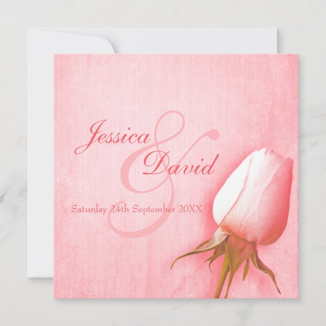 Invitation Single pink rose bud wedding square (Devant)