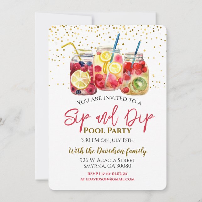 Invitation Sip and Dip Fruit Cocktail Pool Party (Devant)
