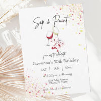 Sip and Paint Wine Peinture Anniversaire Invitatio