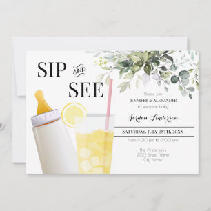 Invitation Sip and See à la verdure Bienvenue Bébé