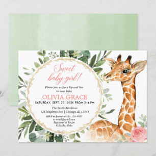 Invitation Sip and See Baby girl, girafe baby shower