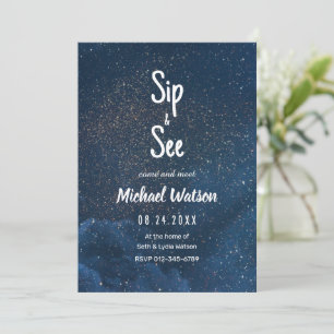 Invitation Sip and See Baby shower, Starry Night Elegant