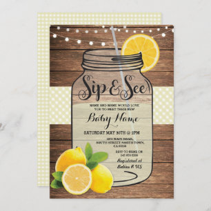 Invitation Sip and See Baby shower Wood Rustic Jaune Invitati