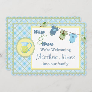 Invitation Sip and See Blue En vichy Bunting Baby shower