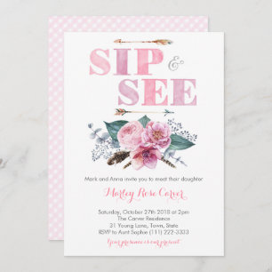 Invitation Sip and See Meet New Baby Girl Party