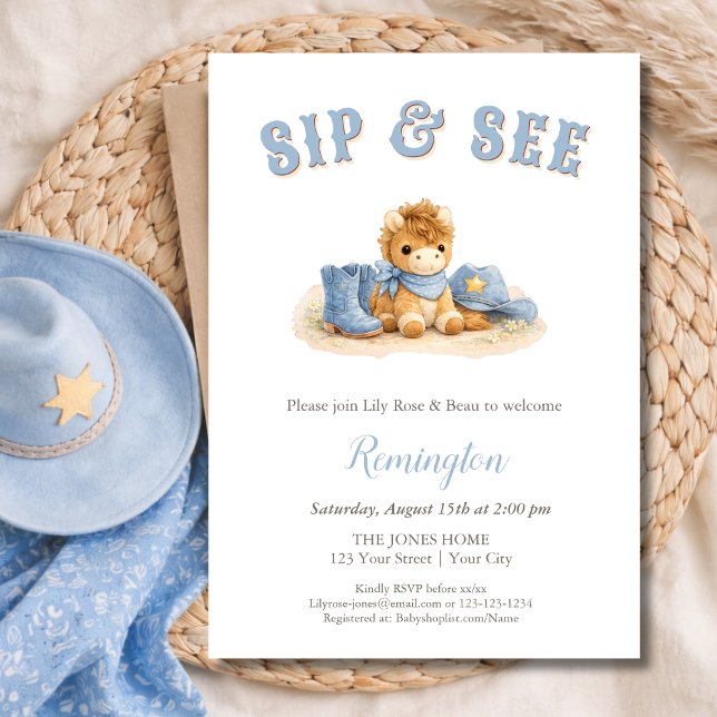 Invitation Sip and See Western Little Cowboy Baby Boy (Créateur téléchargé)