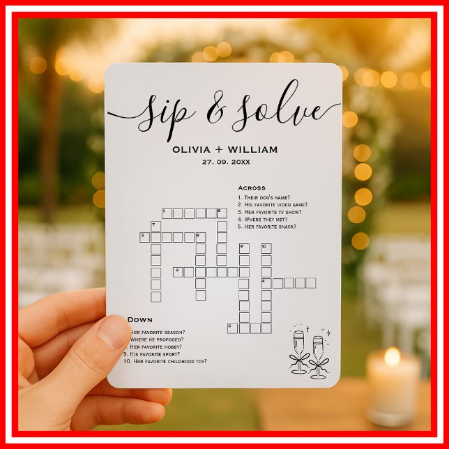 Invitation Sip and Solve Custom Wedding Crossword Puzzle (Créateur téléchargé)