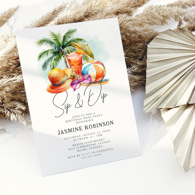 Invitation Sip & Dip Adulte Anniversaire Pool Party (Créateur téléchargé)