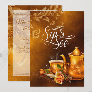 Invitation Sip et voir Baby shower Nostalgale Gold Tea Party