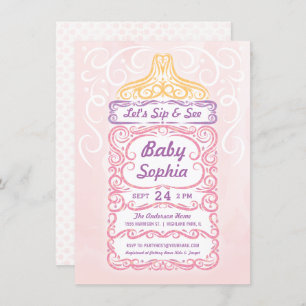 Invitation Sip et voir bébé bouteille fille