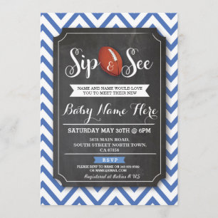 Invitation Sip et voir le Baby shower de football Rugby Blue 