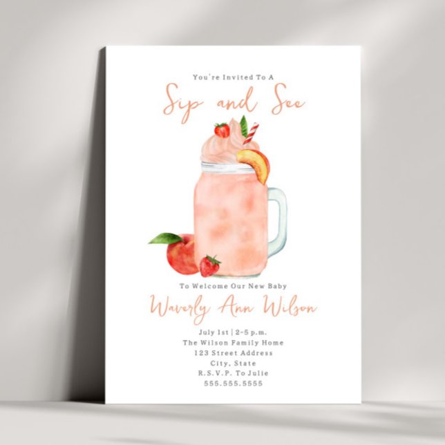 Invitation Sip et voir Peach Smoothie Nouveau bébé (Créateur téléchargé)