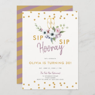 Invitation Sip Hooray Bubbly Floral Rose Gold 30e anniversair