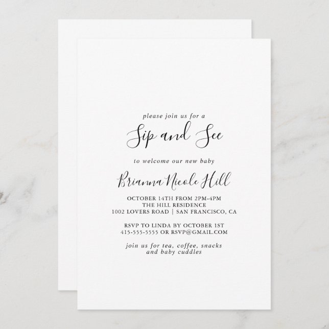 Invitation Sip minimaliste simple et voir (Devant / Derrière)