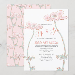 Invitation Sip rose pâle & Voir Floral Baby Girl Baby shower