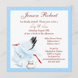 Invitation Sip & See Stork Livrant Baby Blue Baby shower