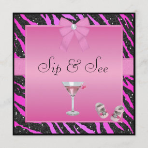 Invitation Sip & See Zebra Print Pink & Black Baby shower