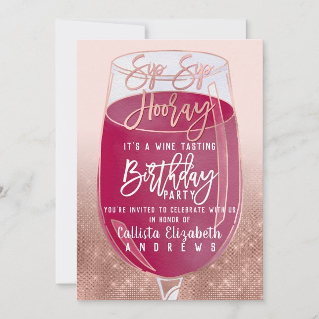 Invitation Sip Sip Hooray Aquarelle Dégustation de vin Annive (Devant)