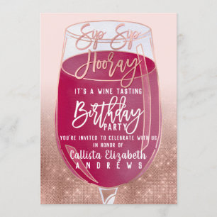 Invitation Sip Sip Hooray Aquarelle Dégustation de vin Annive