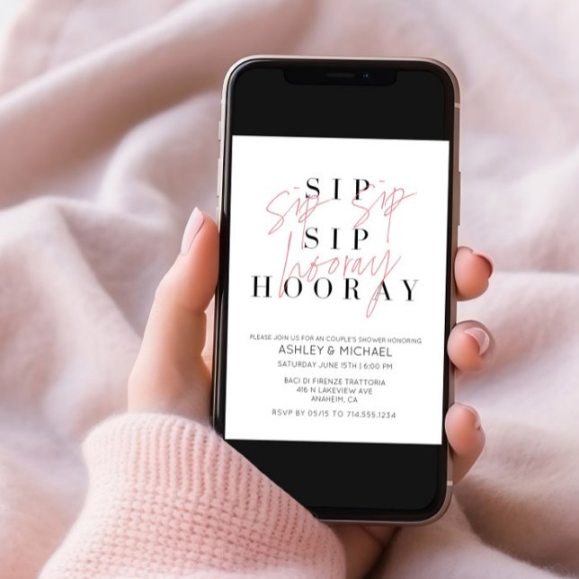 Invitation Sip Sip Hooray Black White Photo Couple's Shower (Créateur téléchargé)
