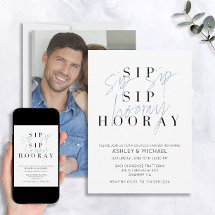 Invitation Sip Sip Hooray Blue Photo Couple's Shower