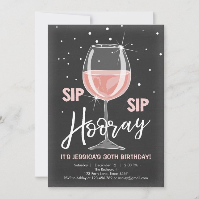 Invitation Sip Sip Hooray Chalkboard Russe Adulte Anniversair (Devant)