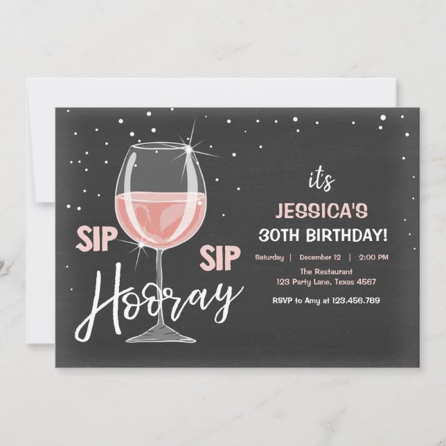 Invitation Sip Sip Hooray Chalkboard Wine Adulte Anniversaire (Devant)