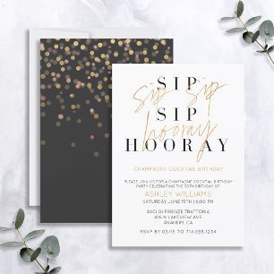 Invitation Sip Sip Hooray Champagne Cocktail Gold Anniversair