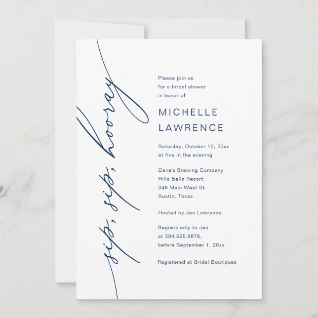 Invitation Sip, Sip, Hooray, Fête de la Fête des mariées (Devant)