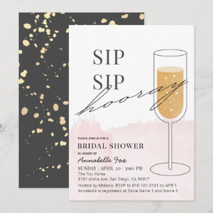 Invitation Sip Sip Hooray Gold Champagne Fête des mariées ros