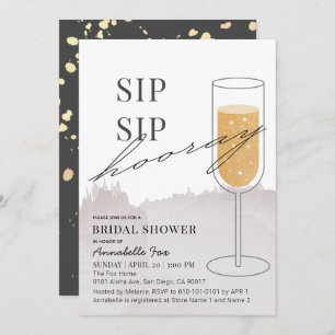 Invitation Sip Sip Hooray Gold Champagne Gris Fête des mariée